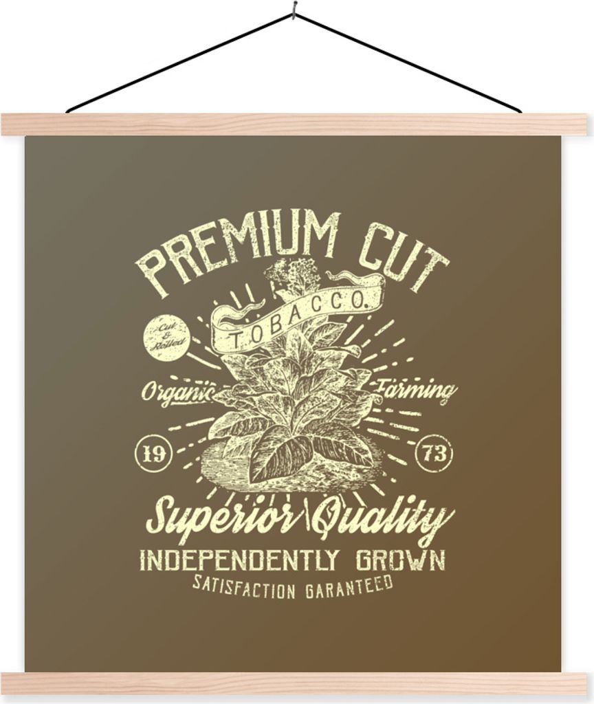 MuchoWow Textilposter Tabak - Blätter - Retro 40x40 cm mit holzfarbenen Rahmen - Posterleiste