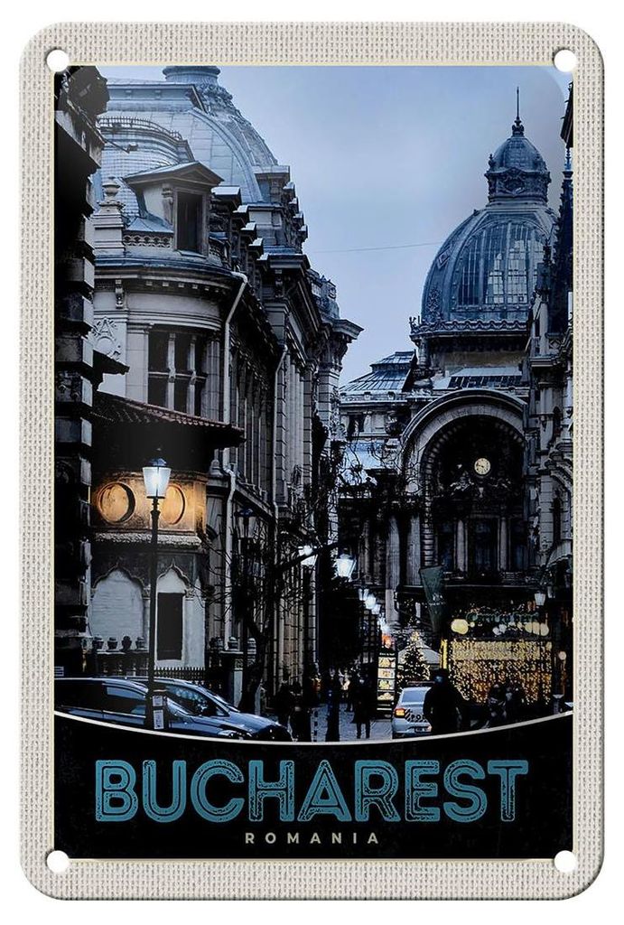 Blechschild Reise 12x18cm Bukarest Rumänien Stadt Produktbild 