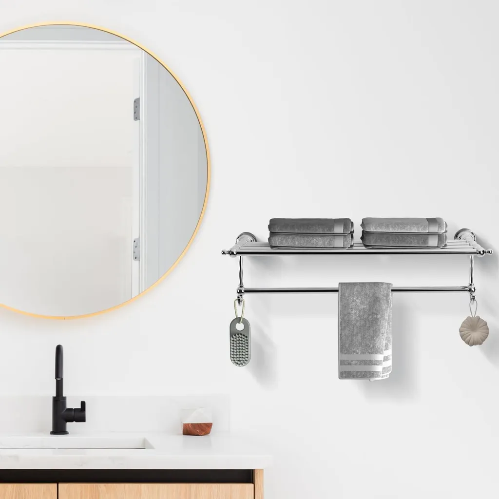 Étagère à serviettes en inox chromé 60 cm - Design minimaliste épuré