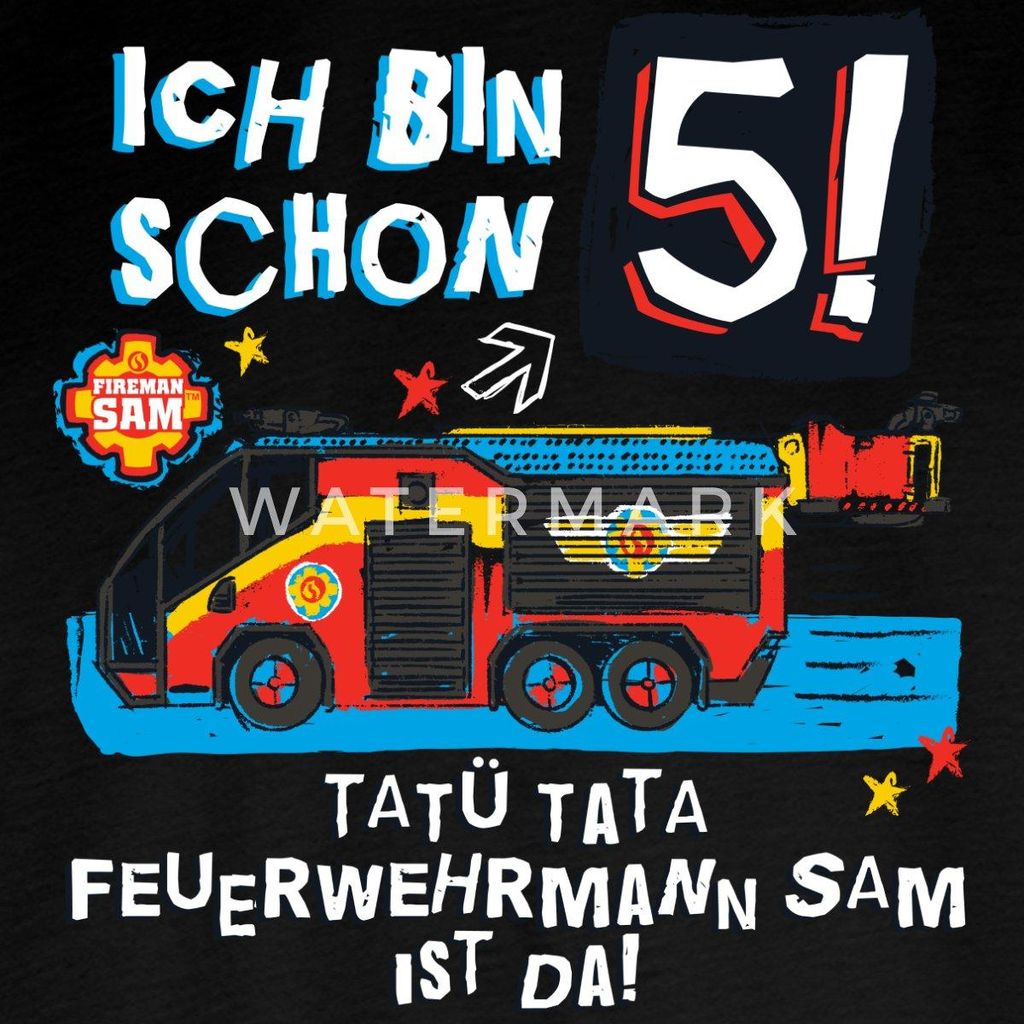 Spreadshirt Feuerwehrmann Sam Geburtstagsdesign 5 Jahre Kinder Premium Langarmshirt, 122/128 (6 Jahre), Schwarz