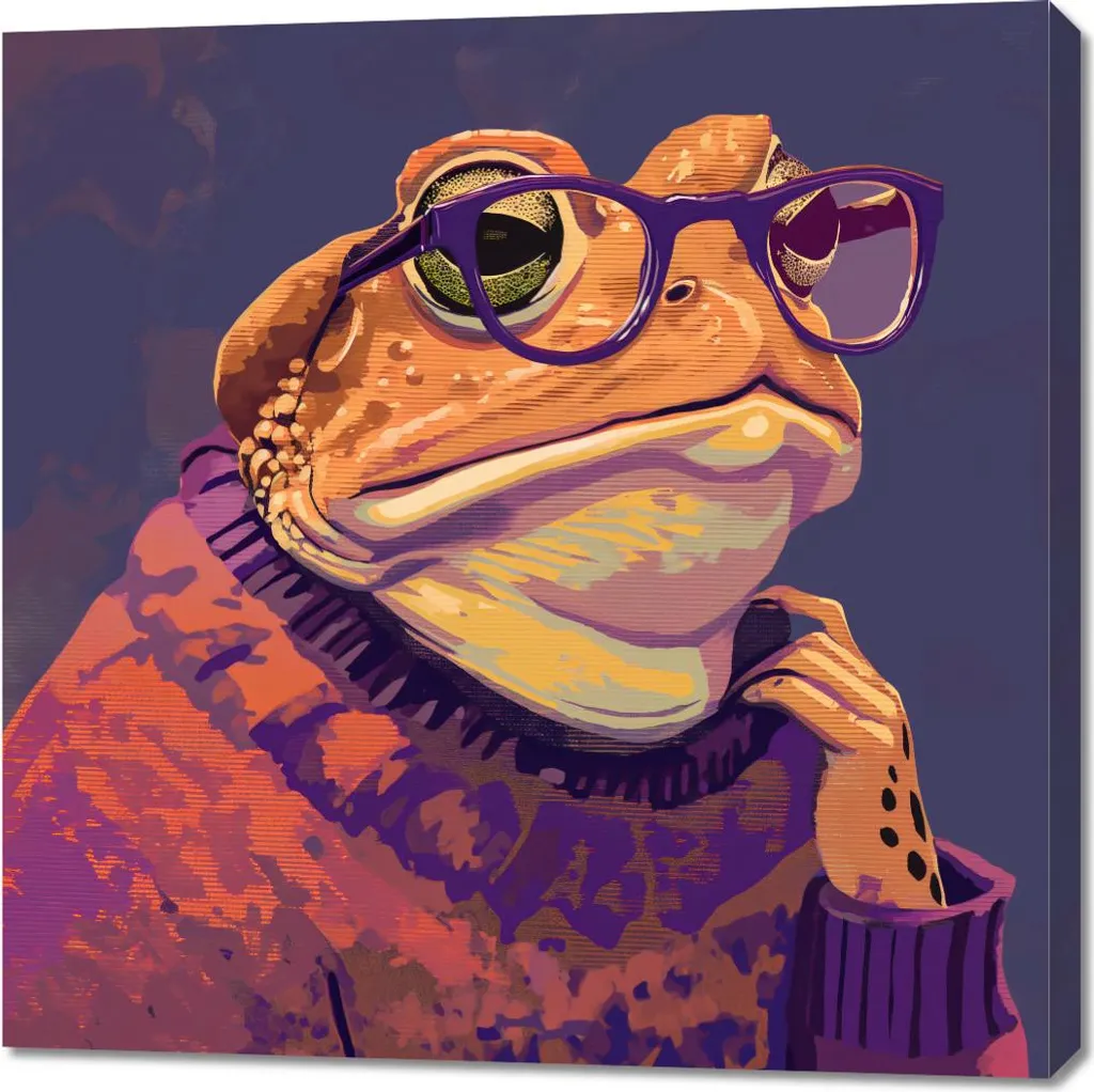 Toile murale grenouille hipster 90x90 cm pour grand salon