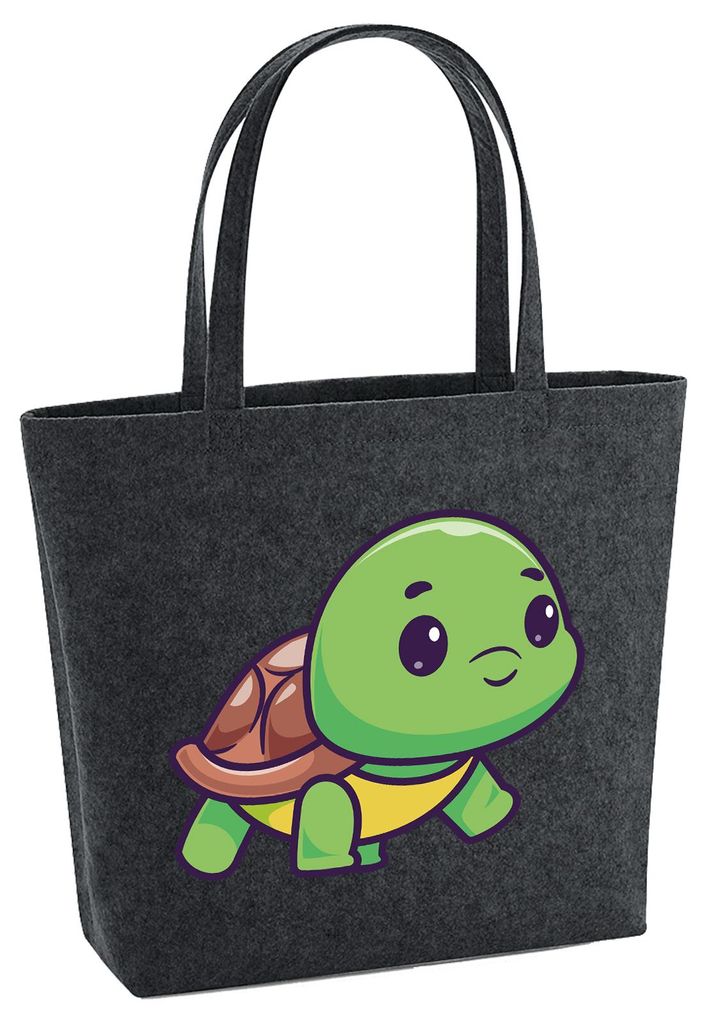 Huuraa Filzshopper Baby Schildkröte Comic 22 Liter Charcoal Melange Filztasche Geschenkidee
