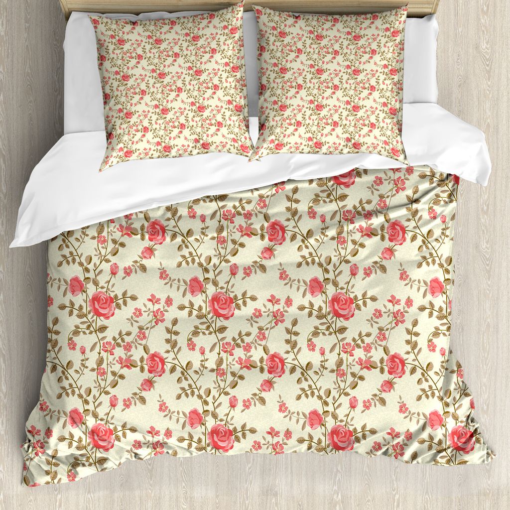 ABAKUHAUS Rose Bettbezugs Set Für Doppelbetten, Rustikale Blumenklassik, Milbensicher Allergiker geeignet mit Kissenbezügen, Hellgelb Dunkle Kora...