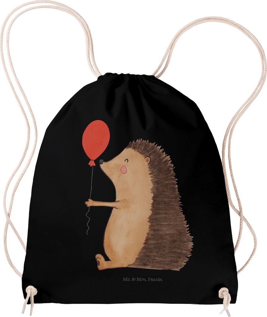 Mr. & Mrs. Panda gym tasche Igel Luftballon - Schwarz - Geschenk, Jutebeutel, Lustige Sprüche, Ballon, Stoffbeutel, Herzlichen Glückwunsch, Gebur...
