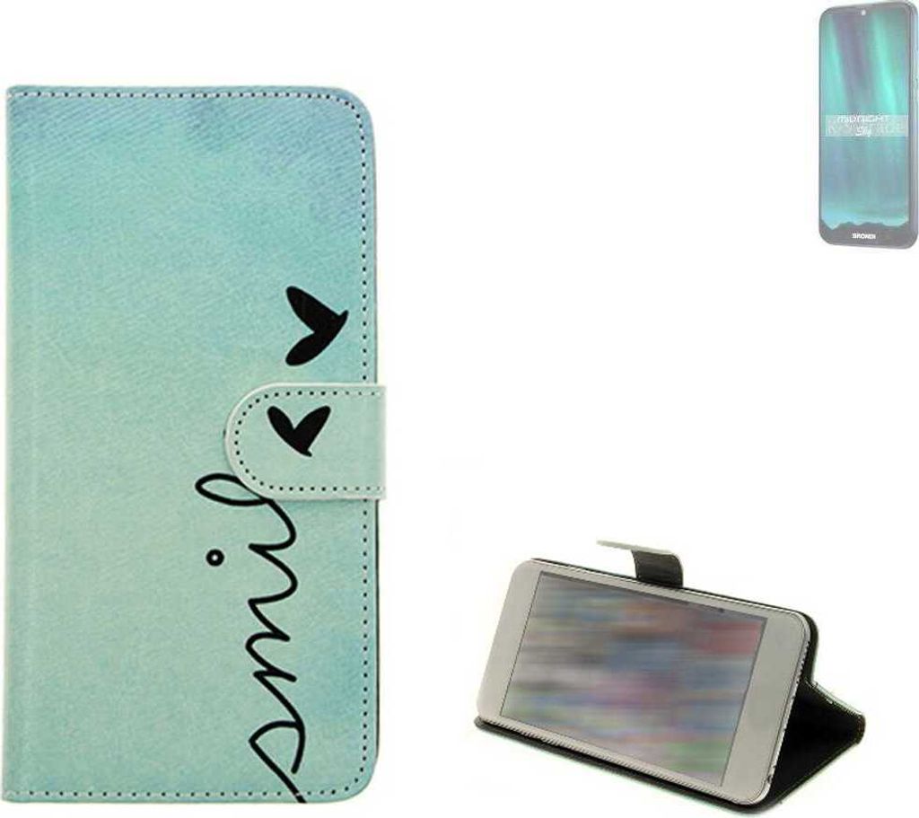K-S-Trade Schutz Hülle Handy Hülle kompatibel mit Brondi Midnight Sky Hülle Handyhülle cover bookstyle Etui Handyhülle “smile“ türkis