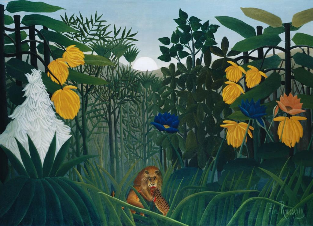 Plakat 18x13cm Das Mahl des Löwen, Rousseau Vintage für das Wohnzimmer