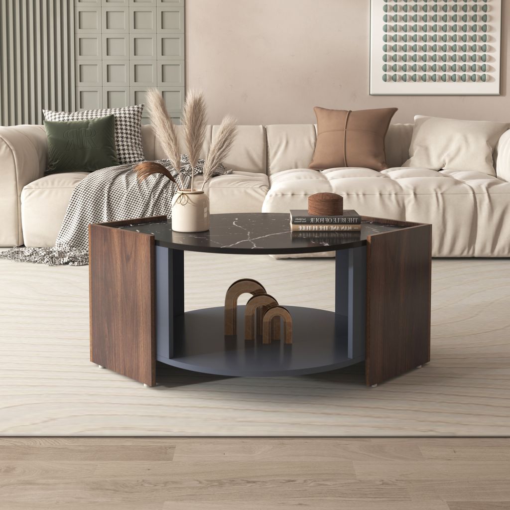 Couchtisch 96.5x63x40cm, Marmorplatte, Nussbaum in Produktbild 