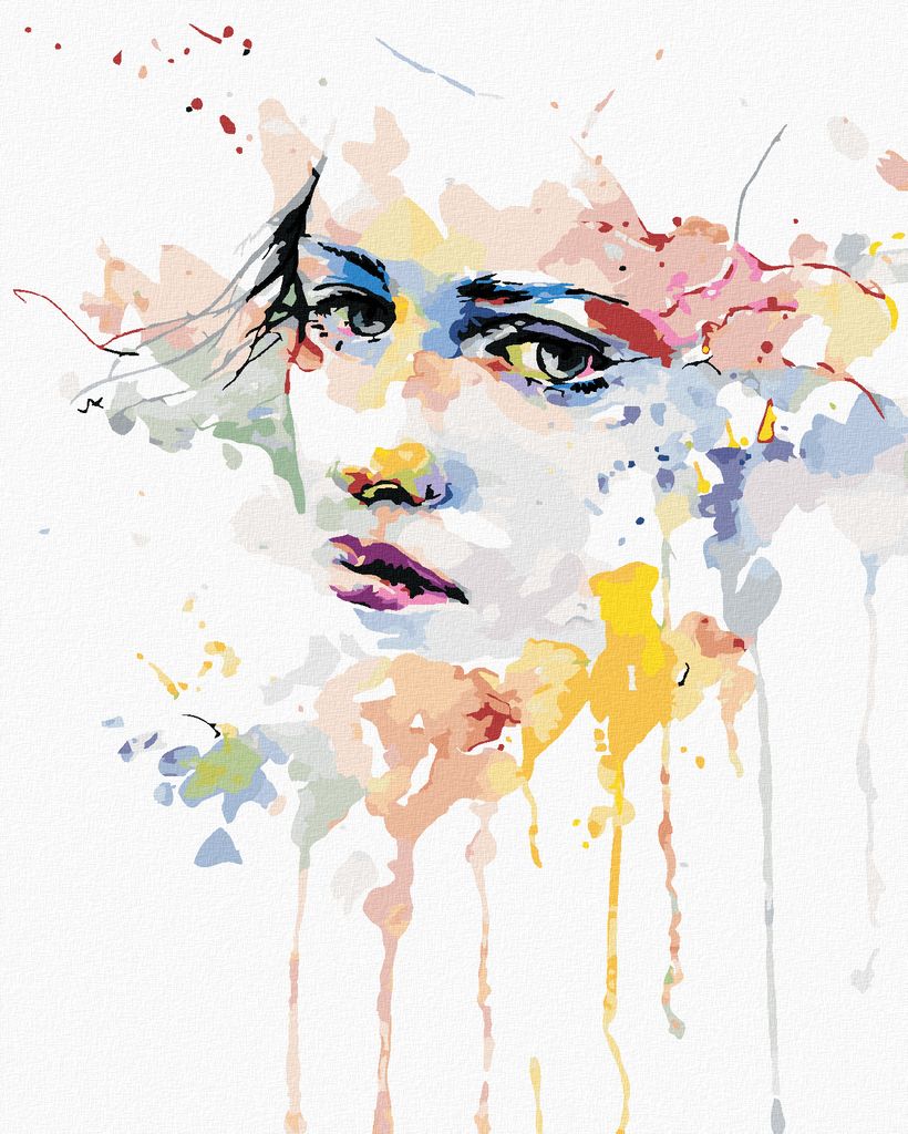 Zuty - Malen nach Zahlen - PORTRÄT FRAU UND VERSCHÜTTETE FARBEN, 40x50 cm, ohne Keilrahmen