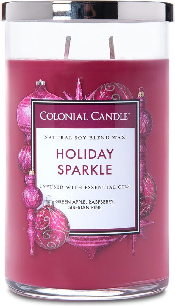 Colonial Candle Holiday Sparkle Duftkerze im Glas mit Deckel, Eukalyptus, mit mehreren Dochten, lange Brenndauer (60h)