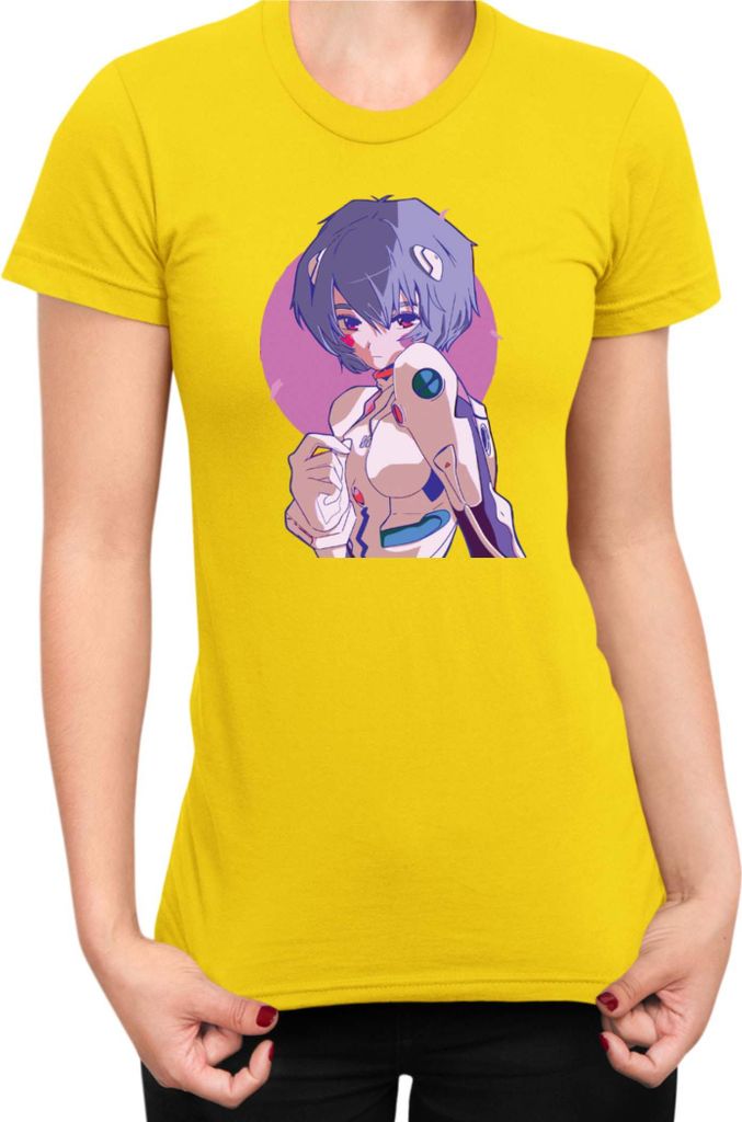 Damen T-Shirt Manga Japan Anime Comics Animation Neon Anime Genesis Manga Evangelion Rei Ayanami 05, Lady 2XL / Gelb
