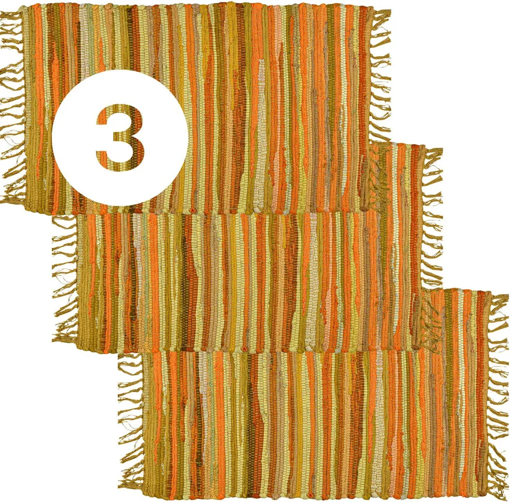 MARRAKESCH Set di 3 tappeti runner in cotone tessuto a mano piccolo 50x90 cm | tappeti a righe boho in cotone con frange | tappeto zerbino grigio | soggiorno, cucina, corridoio