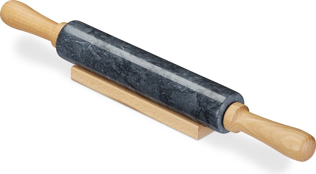 Relaxdays Nudelholz Marmor, Griffe aus Holz, Teigroller zum Produktbild 