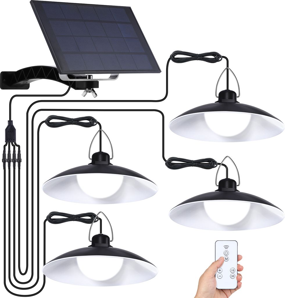 Fernsteuerung Solarlampe für außen hängend solar hängeleuchte hängelampe Garten mit 4 Lampen, Dimmbar Zeitschaltuhr (Weiß)