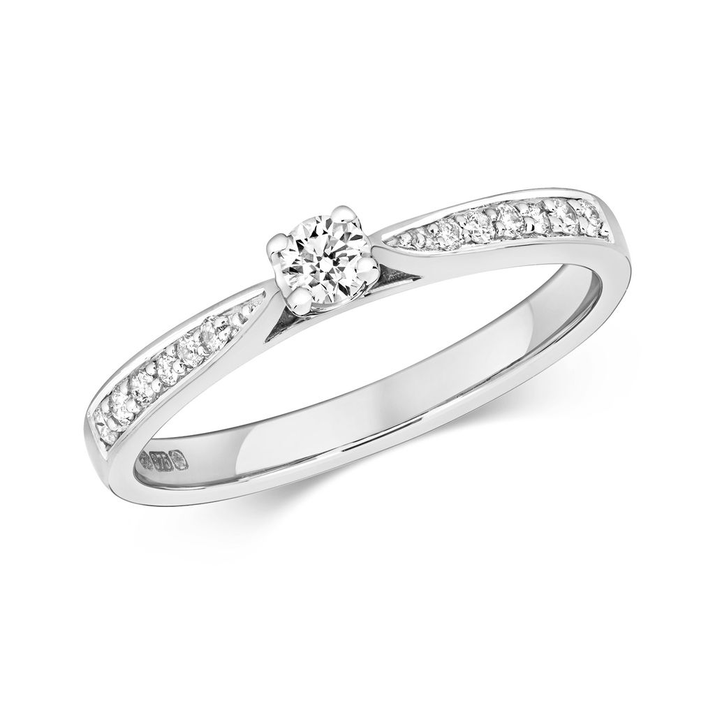 Funkelndes Feuer 9 Karat (375) Weißgold Damen - Diamant Solitärring Brillant-Schliff 0.20 Karat H - I1, 54 (17.2); TRS320779KWRSN