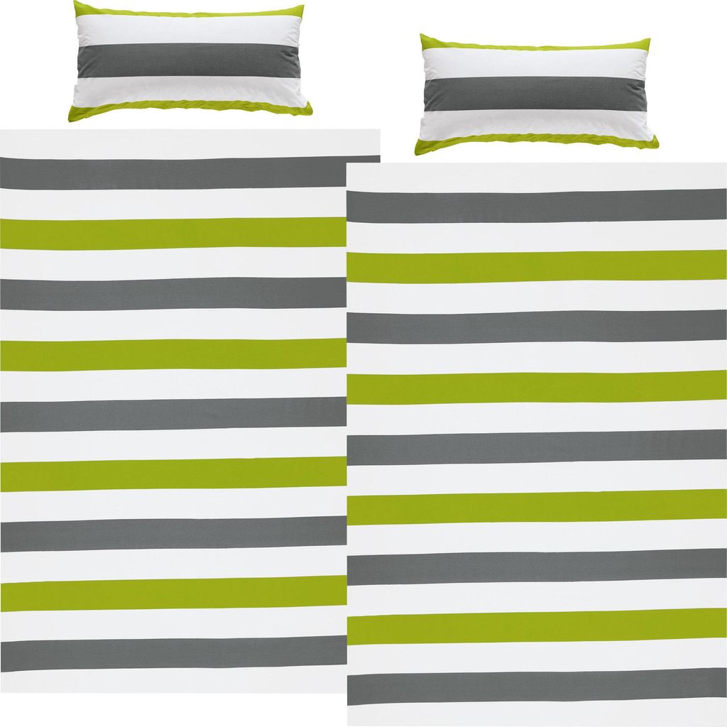 REDBEST Bettwäsche Sparpaket 4-teilig grün-grau-weiß 2x 155x220 cm + 2x 40x80 cm