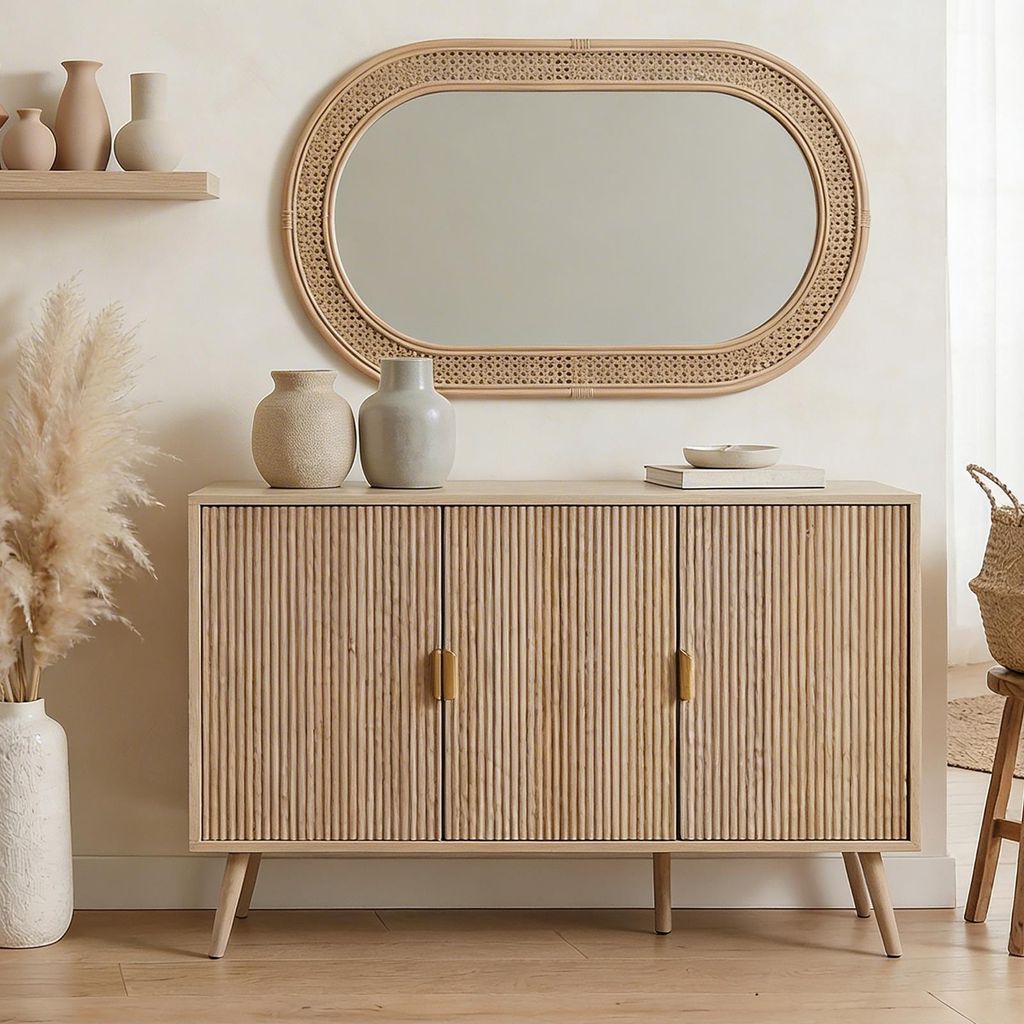 Sideboard ALMA, 120 cm mit 3 Türen, Eiche Finish - Kommode Produktbild 