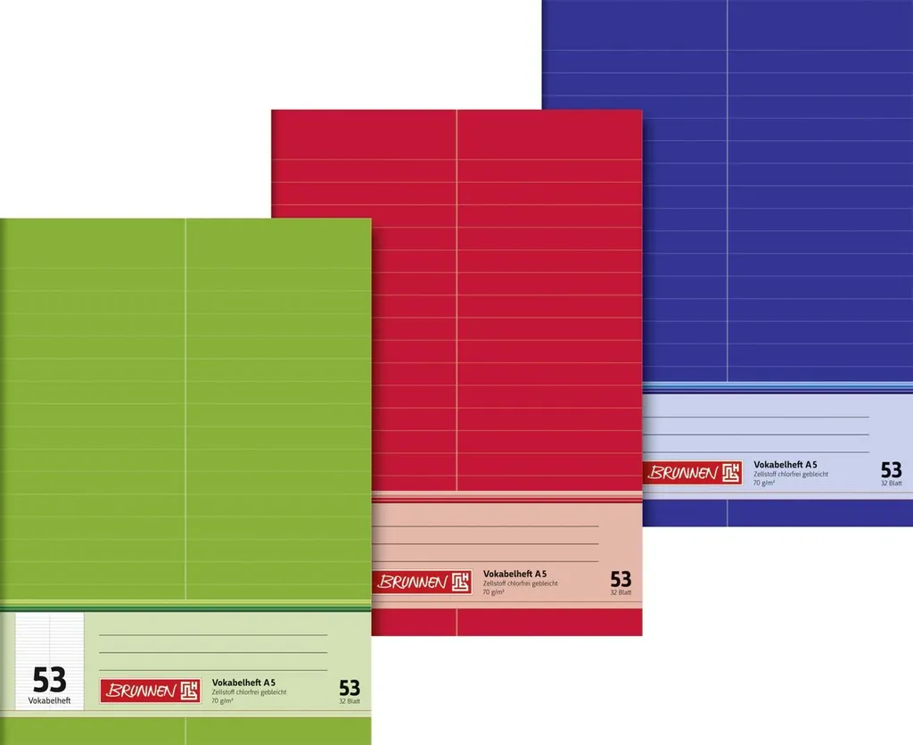 Cahier Vocabulaire A5 Brunnen Linéature 53 : Pack de 25 pour Scolaire