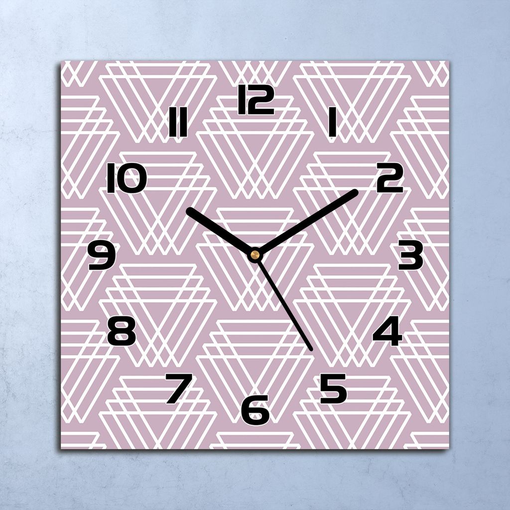 Wanduhr Echt-Glas-Küchenuhr Lila Dreiecke Quarz Lautlos 30x30 Deko Bilder