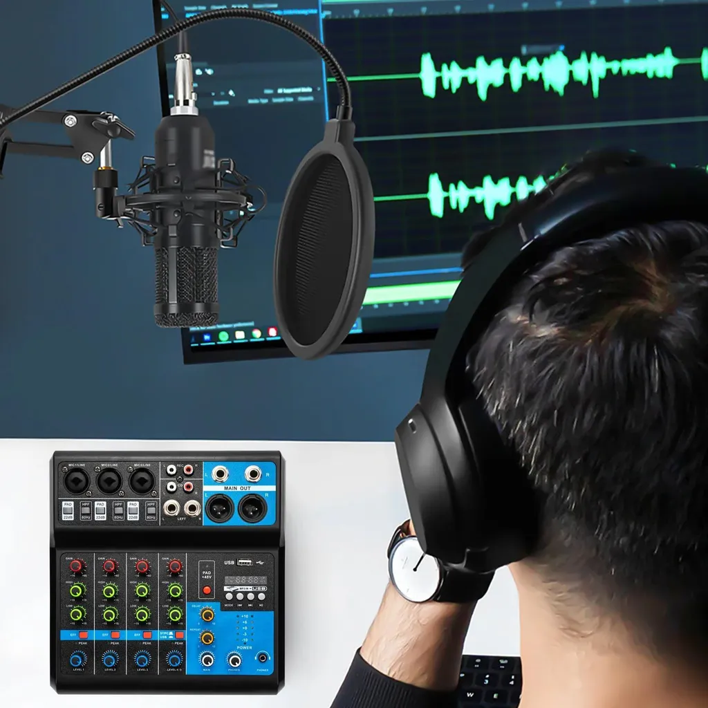 Mixeur audio Bluetooth 5.0 à 5 canaux avec interface USB pour studio