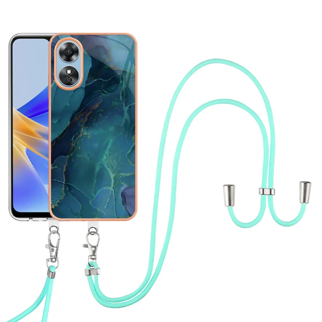 Custodia con cinturino per OPPO A17, bumper in TPU a fantasia, custodia protettiva con cinturino regolabile verde