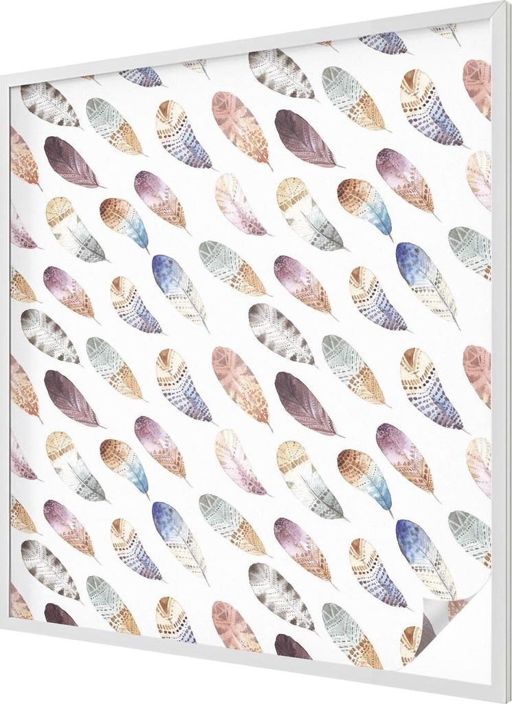 Buntglas Fensterfolie – 116x100 cm – Stained-Glass Design – blickdichte dekorative Sichtschutzfolie – selbstklebend, UV-Schutz – Boho-Federn