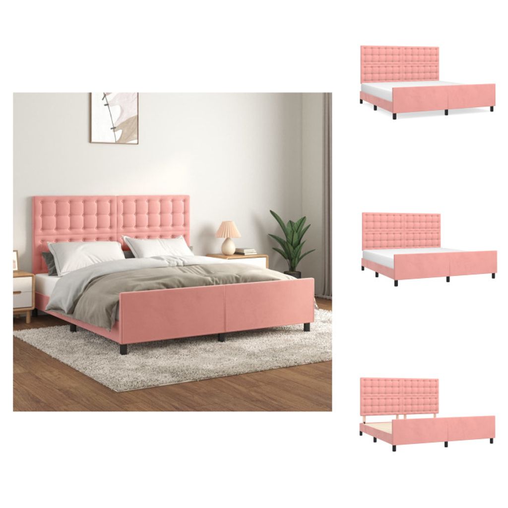 vidaXL Bettgestell mit Kopfteil Rosa 160x200 cm Samt - Betten & Bettgestelle