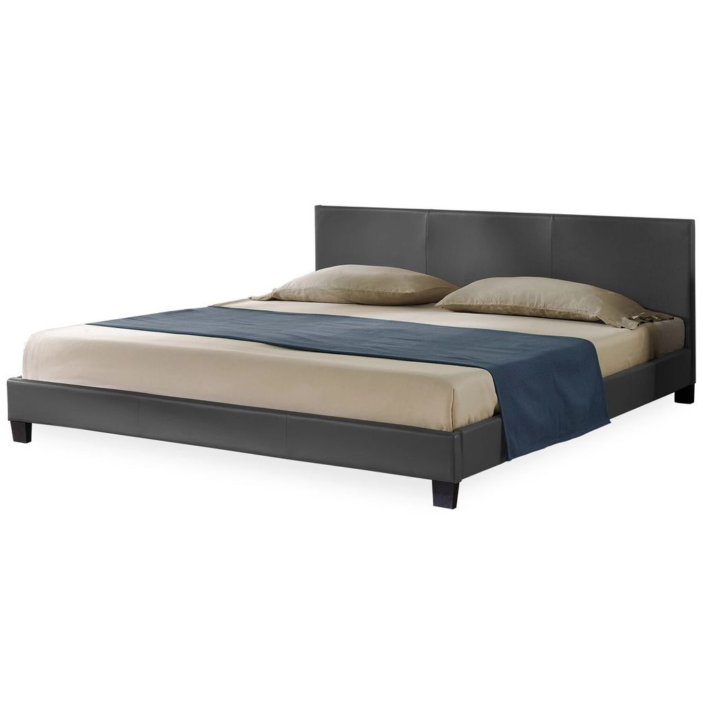 In And OutdoorMatch Bettgestell Lauriane - Holz - Mit Lattenrost - 140x200 - Dunkelgrau - Modernes Design