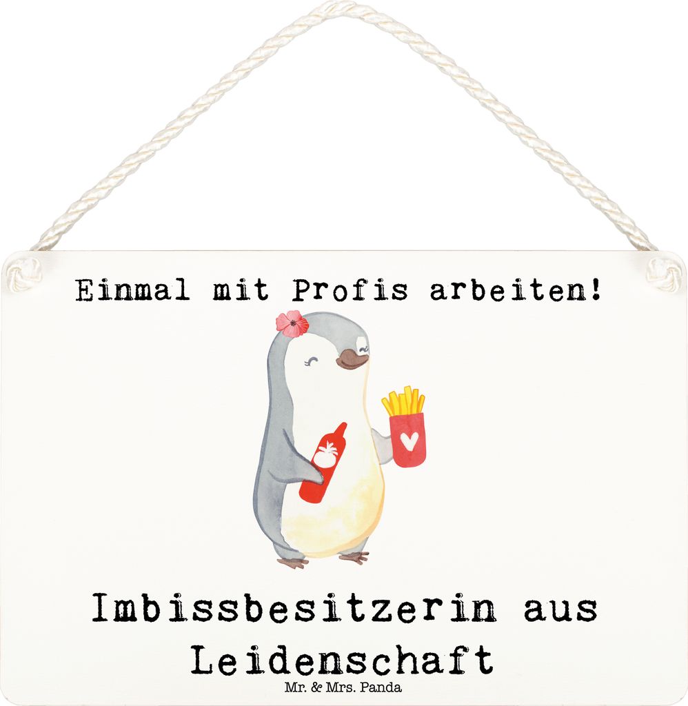 Mr. & Mrs. Panda Schild Imbissbesitzerin Leidenschaft DIN A6 - Weiß - Geschenk, Lustig, holzbild, Imibissverkäuferin, Pommesliebe, Deko Wandbild,...
