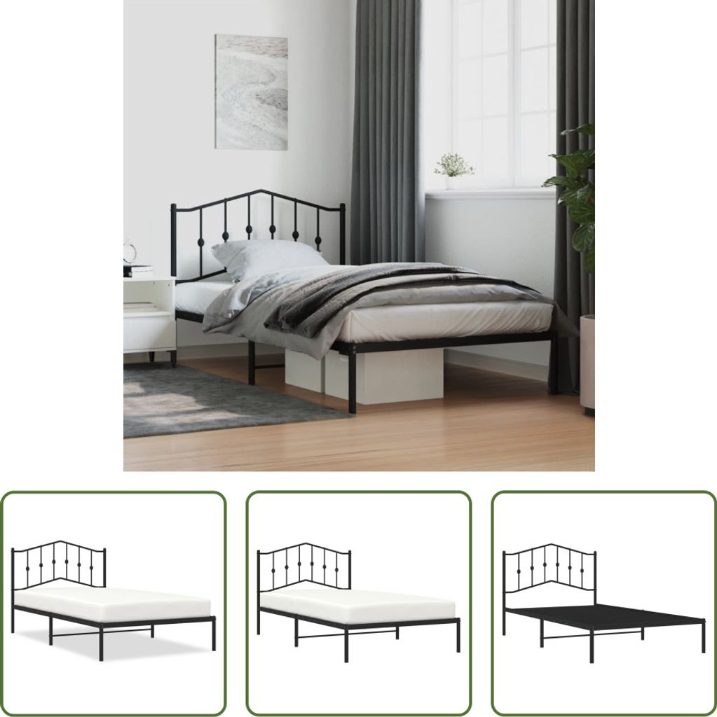 The Living Store Bettgestell mit Kopfteil Metall Schwarz 107x203 cm