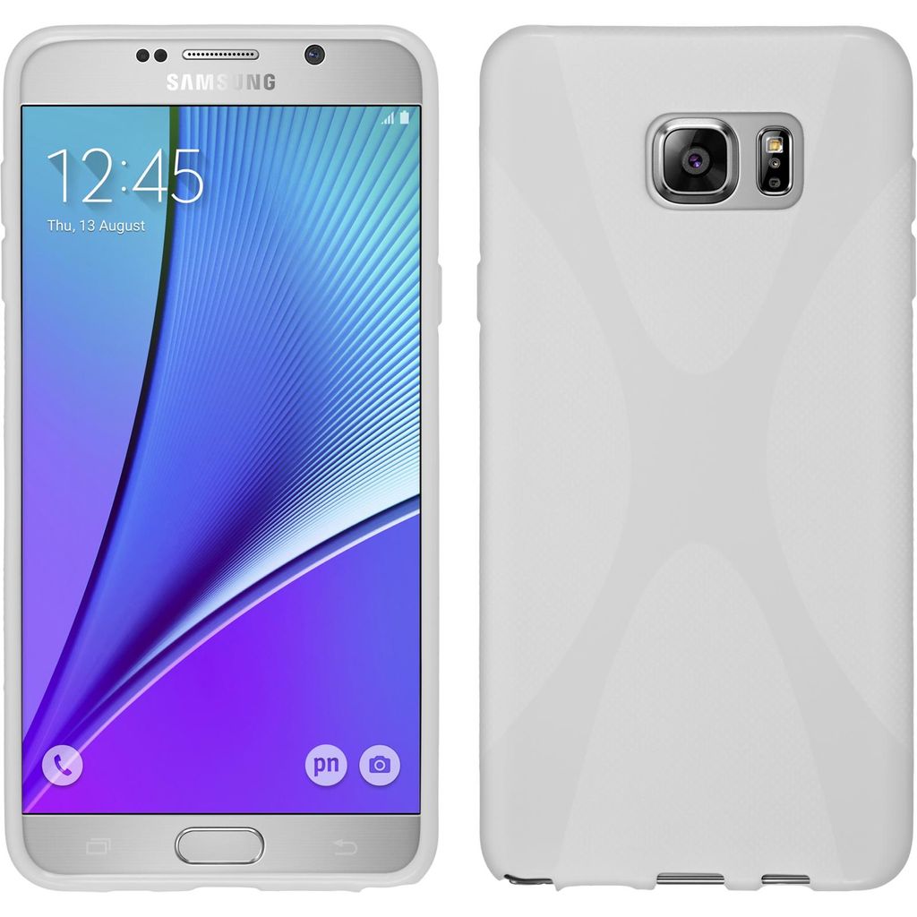 PhoneNatic Case kompatibel mit Samsung Galaxy Note 5 - weiß Silikon Hülle X-Style + 2 Schutzfolien
