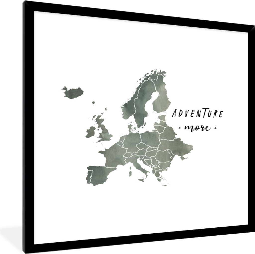 MuchoWow MuchoWow Gerahmtes Poster Karte - Farbe - Europa - Zitate 40x40 cm - Poster mit zchwarzem Bilderrahmen - Mit Rahmen - Wanddekoration S...