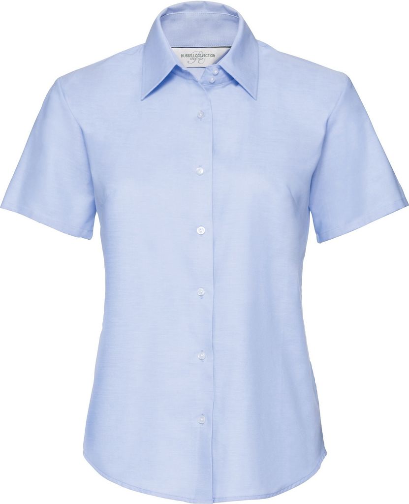 Russell Collection Easy Care Oxford Bluse, Kurzarm BC1024 (M) (Oxford Blau)