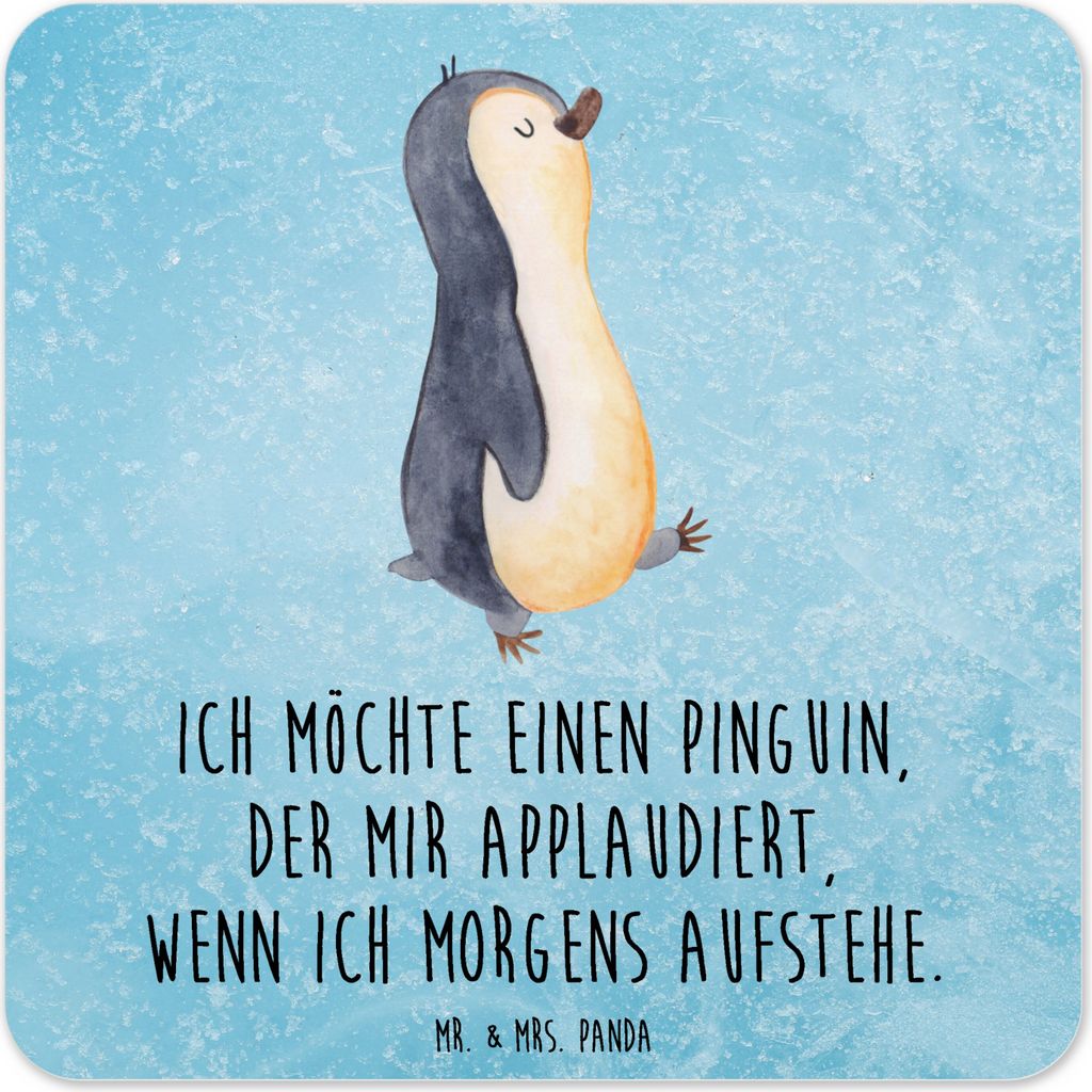 Mr. & Mrs. Panda Untersetzer für Gläser Pinguin marschieren 6er Set - Eisblau - Geschenk, Pinguine, Applaus, Familie, Unausgeschlafen, Glas-Unter...