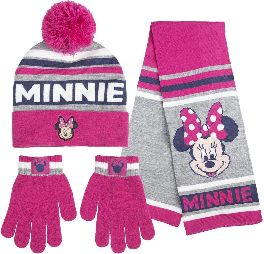 Winter-Trio bestehend aus Minnie-Maus-Mütze, Schal und Handschuhen