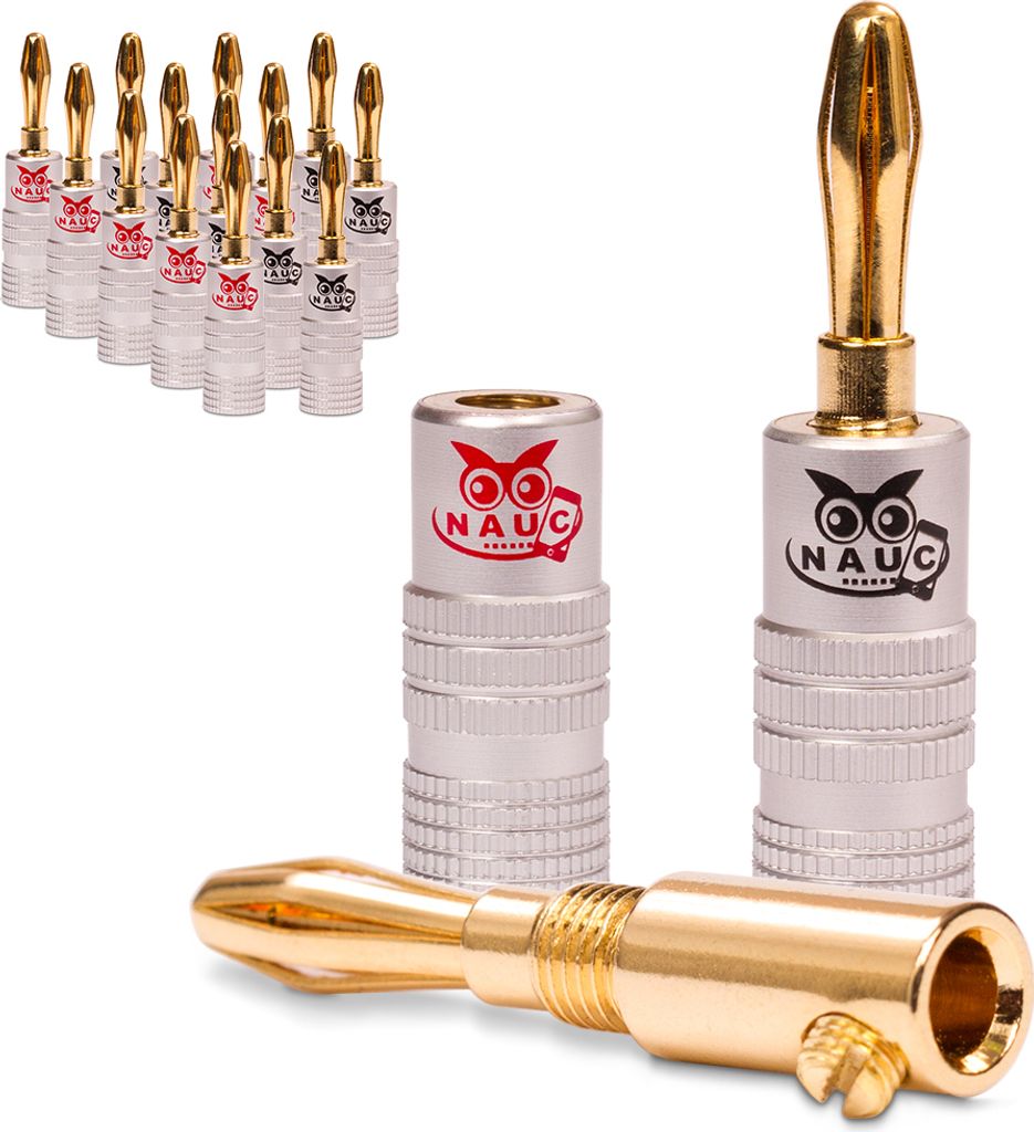 NAUC Bananenstecker 4mm schraubbar 24K vergoldet Lautsprecherkabel 16x Stecker