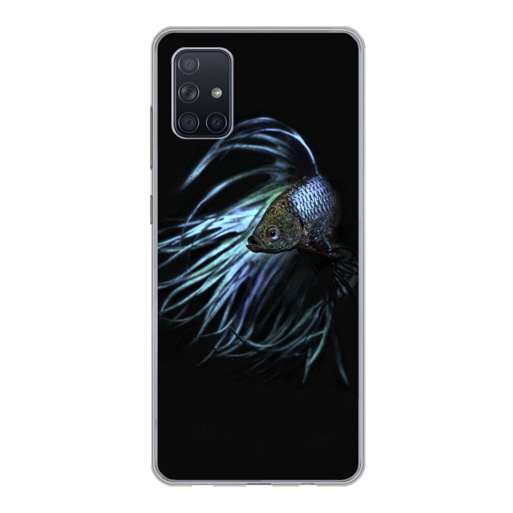 MuchoWow Handyhülle Schutzhülle Hülle für Samsung Galaxy A71 Fisch - Schwanz - Schwarz Silikon Softcase Handy Hülle - Kartenbesitzer