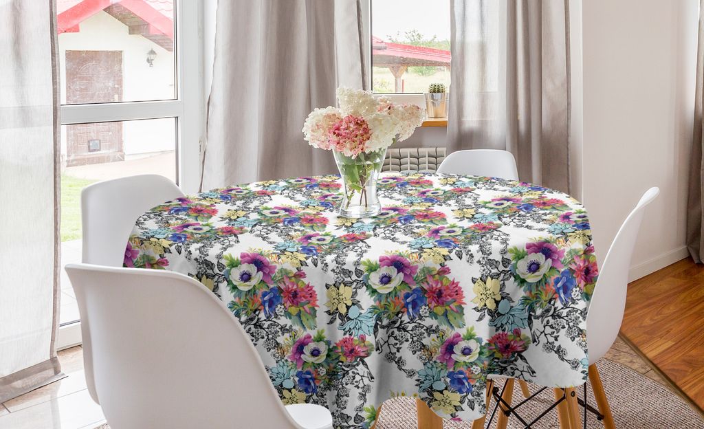 ABAKUHAUS Blumen Runde Tischdecke, Aquarell Botanik Motiv, Kreis Tischdecke Abdeckung für Esszimmer Küche Dekoration, 150 cm, Mehrfarbig