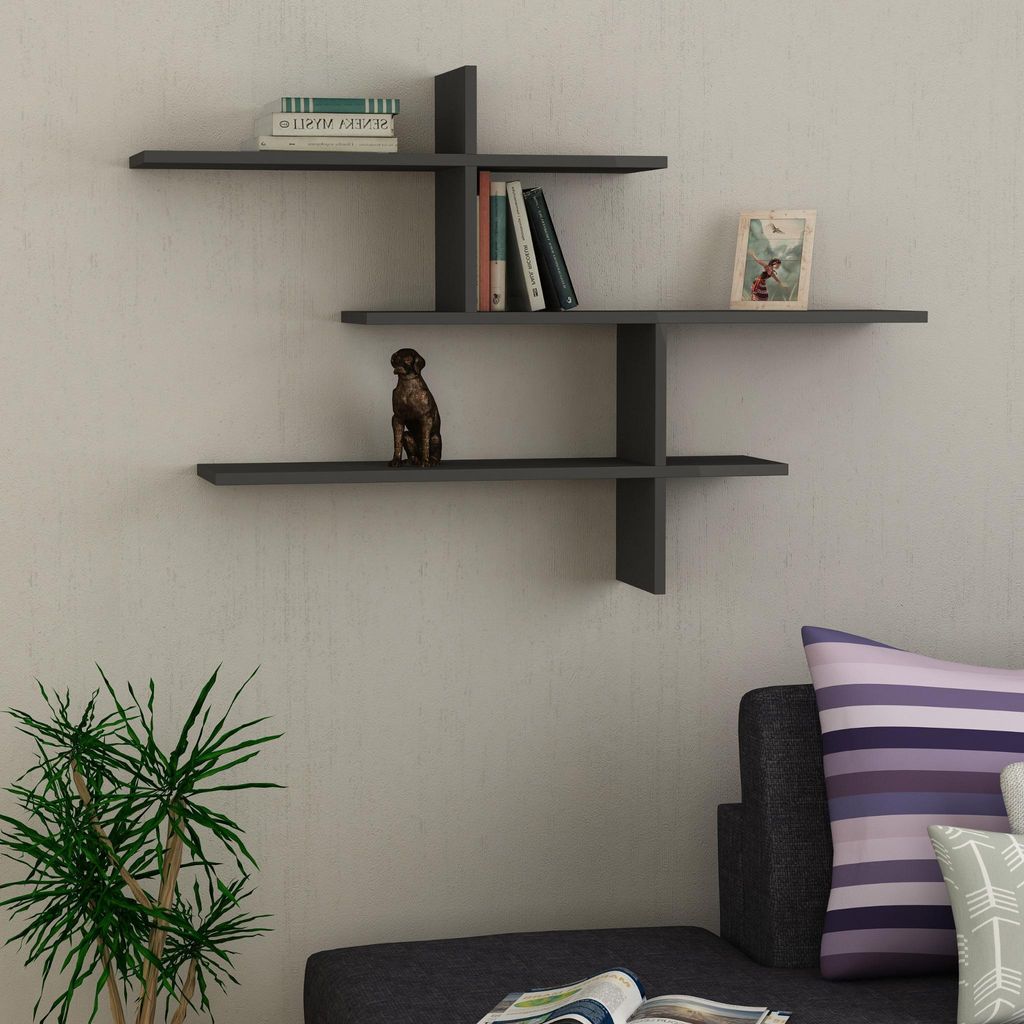 DECORTIE Leo Modernes schwimmendes Regal Anthrazit Grau 123 x 22 x 81 cm