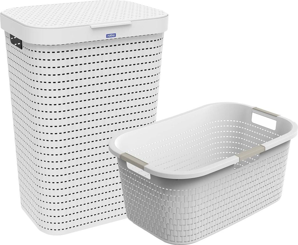 Rotho Set-2tlg. Wäschesammler und Korb Country - 1x Wäschekorb 59 x 39 x 25,2 cm - 1x Wäschetruhe 42,0 x 32,0 x 57,2 cm - SET zum Wäsche sammeln