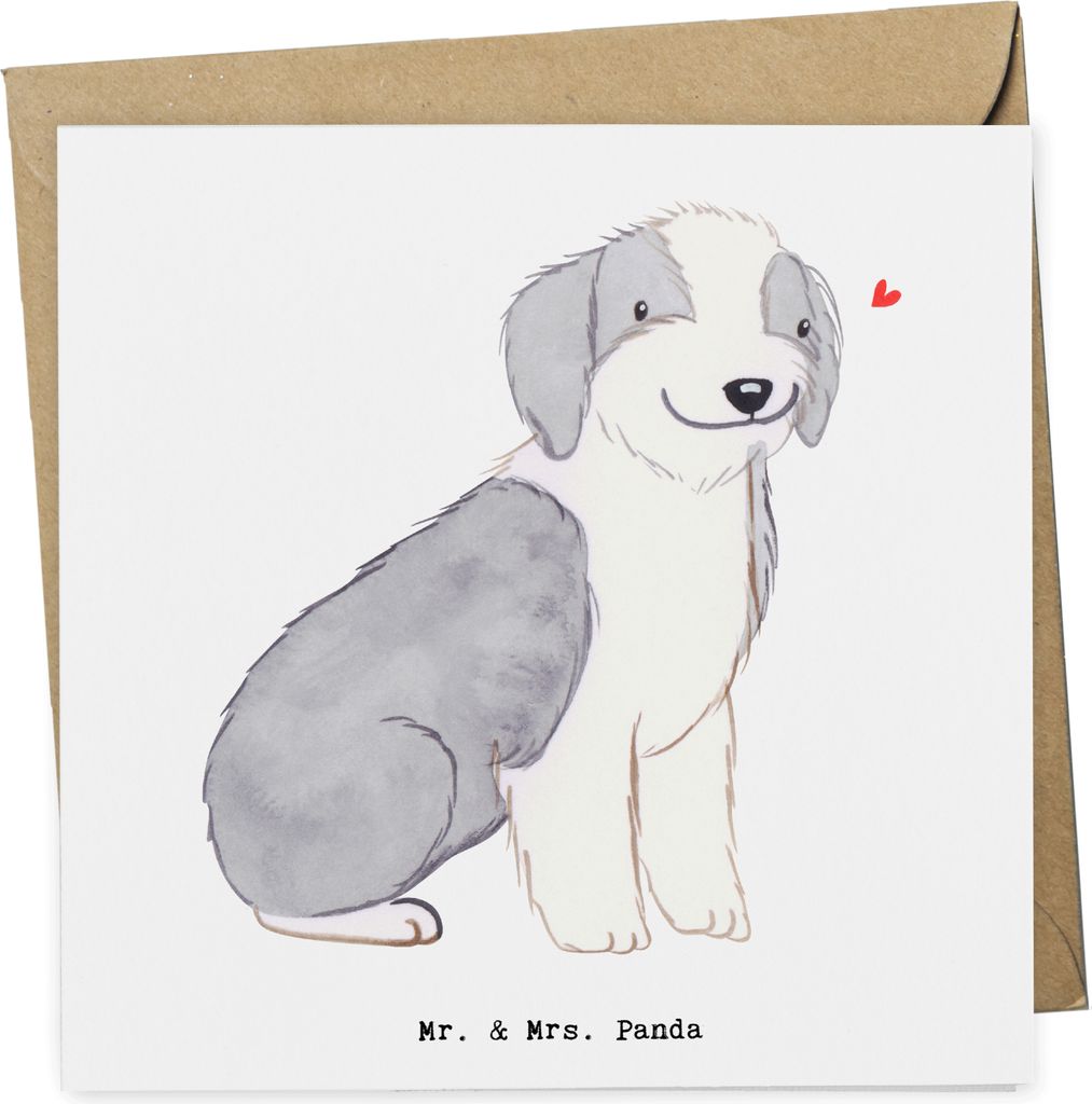 Mr. & Mrs. Panda doppelkarte Bearded Collie Lebensretter - Weiß - Geschenk, faltkarte, Glückwunschkarte, Britischer Hütehund, anlasskarte, Klapp...