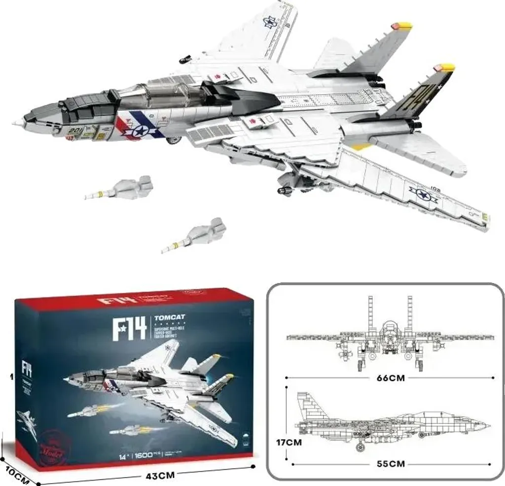 Avion F14 MOC-Design 1443 Pièces avec Ailes Mobiles et Boîte Neuve