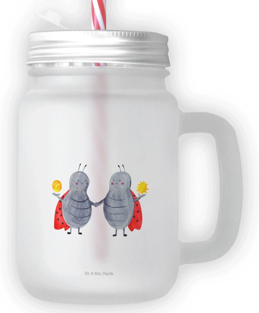Mr. & Mrs. Panda Trinkgefäß Sternzeichen Zwilling - Transparent - Geschenk, Glückskäfer, Trinkglas, Mason Jar, Marienkäfer, Zwillinge, Henkelg...