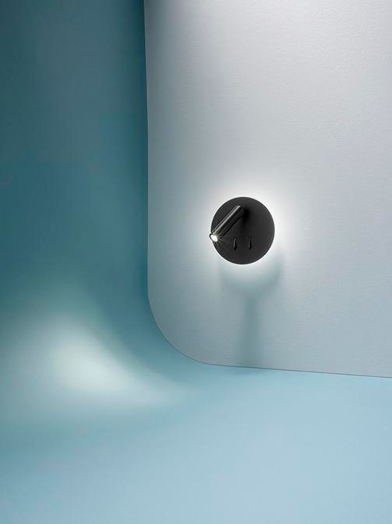 Schwarze Metall-Wandleuchte, modernes Design mit integriertem, verstellbarem 6W+3W-LED-Spot, 3000K warmes Licht - Perenz