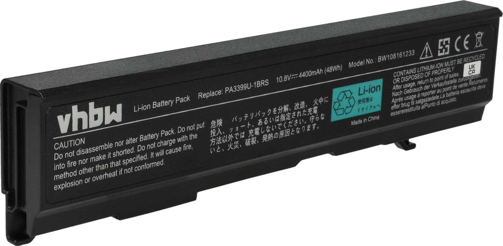 vhbw Akku kompatibel mit Toshiba Tecra S2, A7, A6, A4, A3 Notebook (4400 mAh, 10,8 V, Li-Ion)