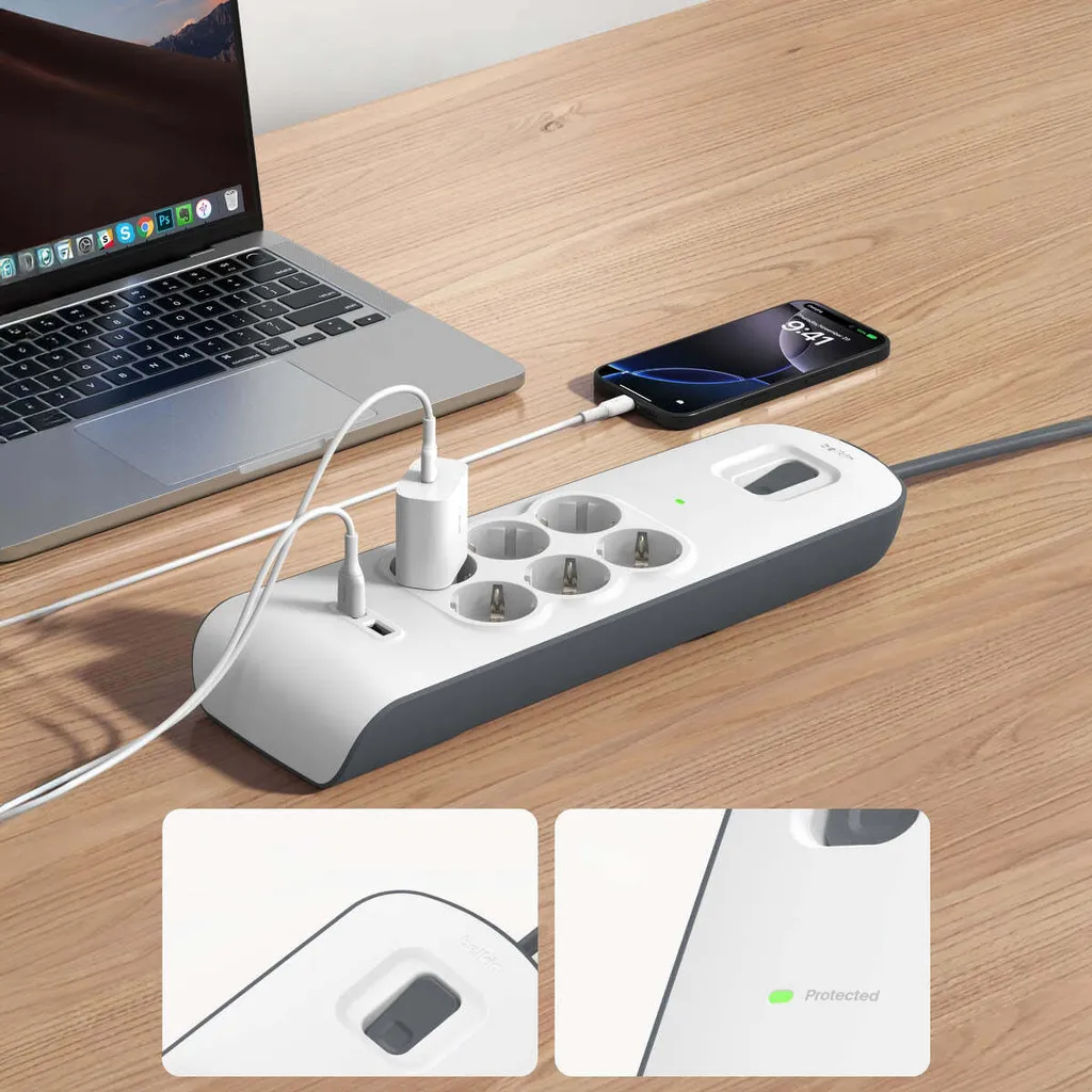 Belkin Multiprise avec Protection Surtension 6 Prises et 2 Ports USB 2m - 13