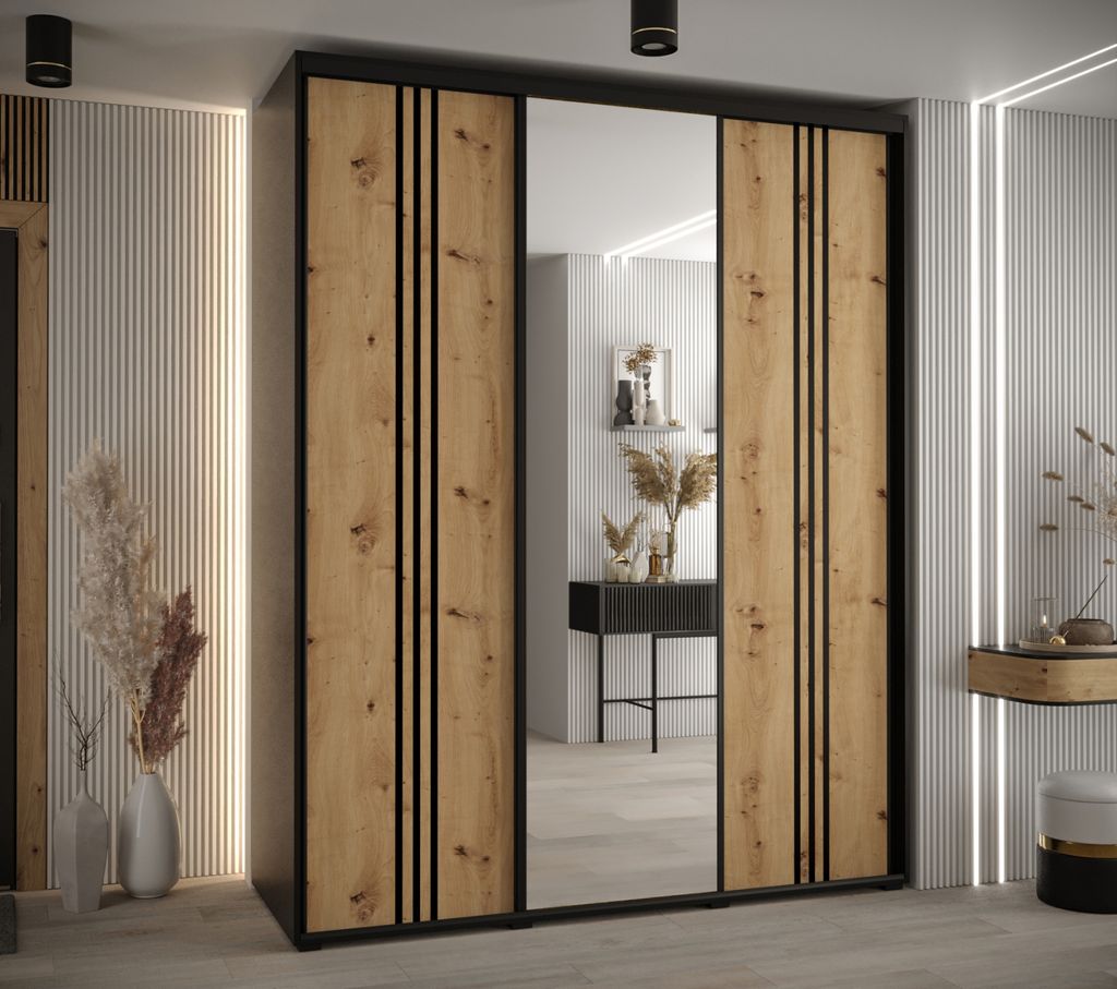 Kleiderschrank YVONA 7 - 200/60 cm, schwarz / Eiche handwerklich / schwarz