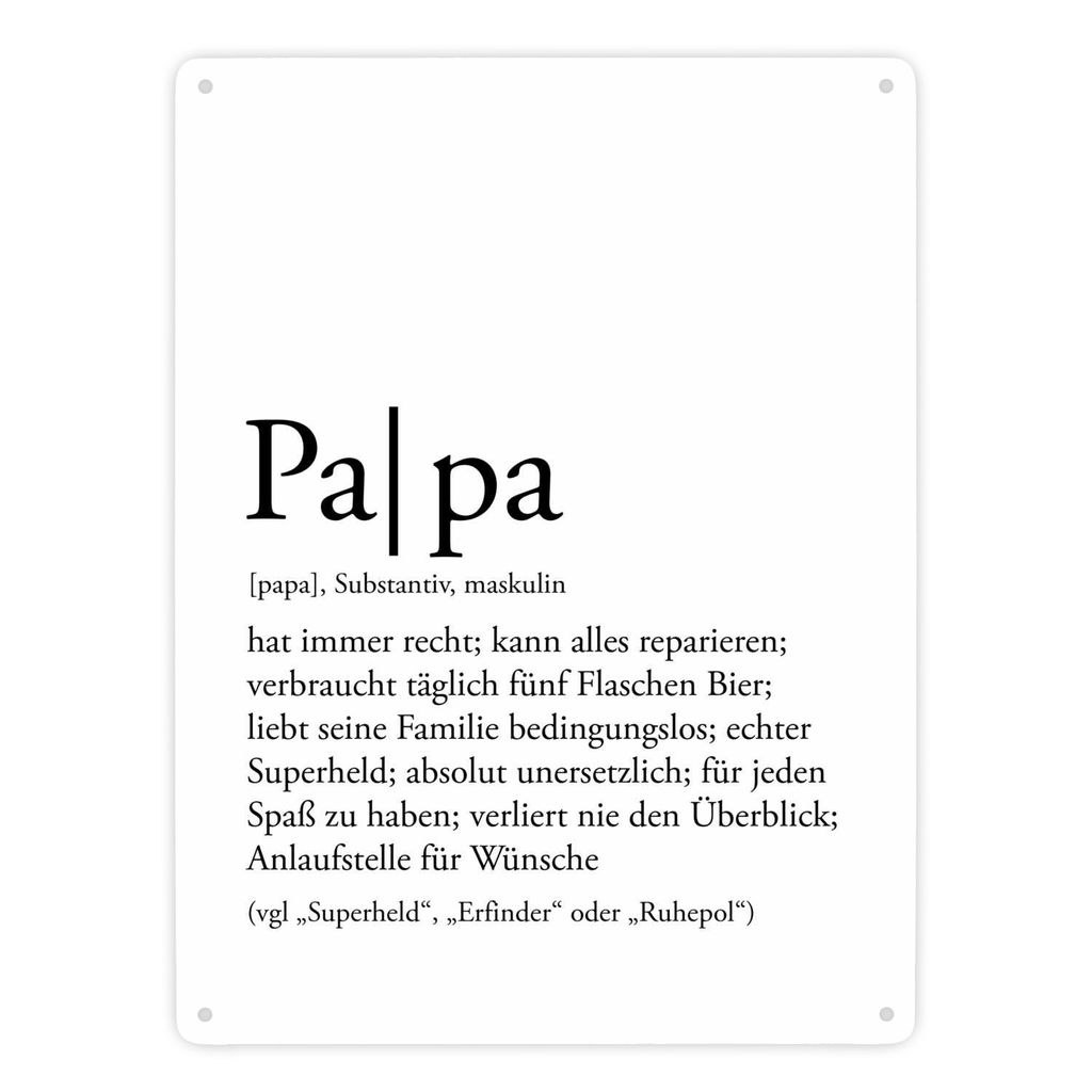 Geschenk Metallschild für Väter mit Spruchmotiv im Duden-Stil, vertikal 28,5x38cm