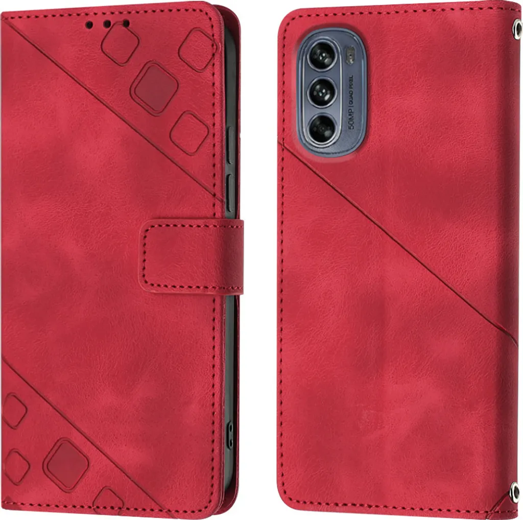 Cover a Libro Moto G62 5G Rossa - Custodia Flip Portafoglio con Stand