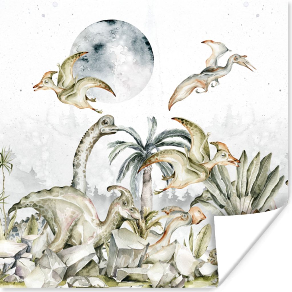 MuchoWow Poster Dinosaurier - Kinder - Dschungel - Grün - Tiere - Natur 100x100 cm - Babyzimmer