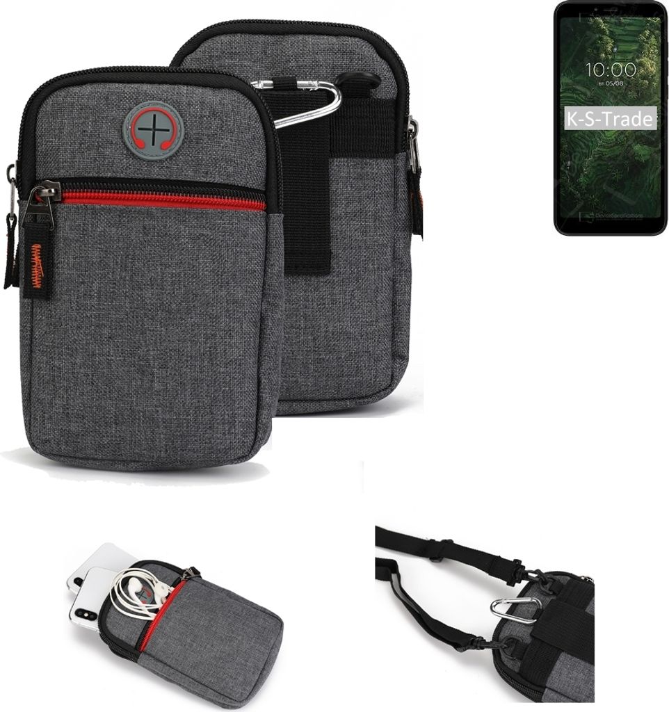 K-S-Trade Holster Gürteltasche kompatibel mit BQ Mobile BQ-5745L Clever Handy Tasche Schutz Hülle grau Zusatzfächer 1x